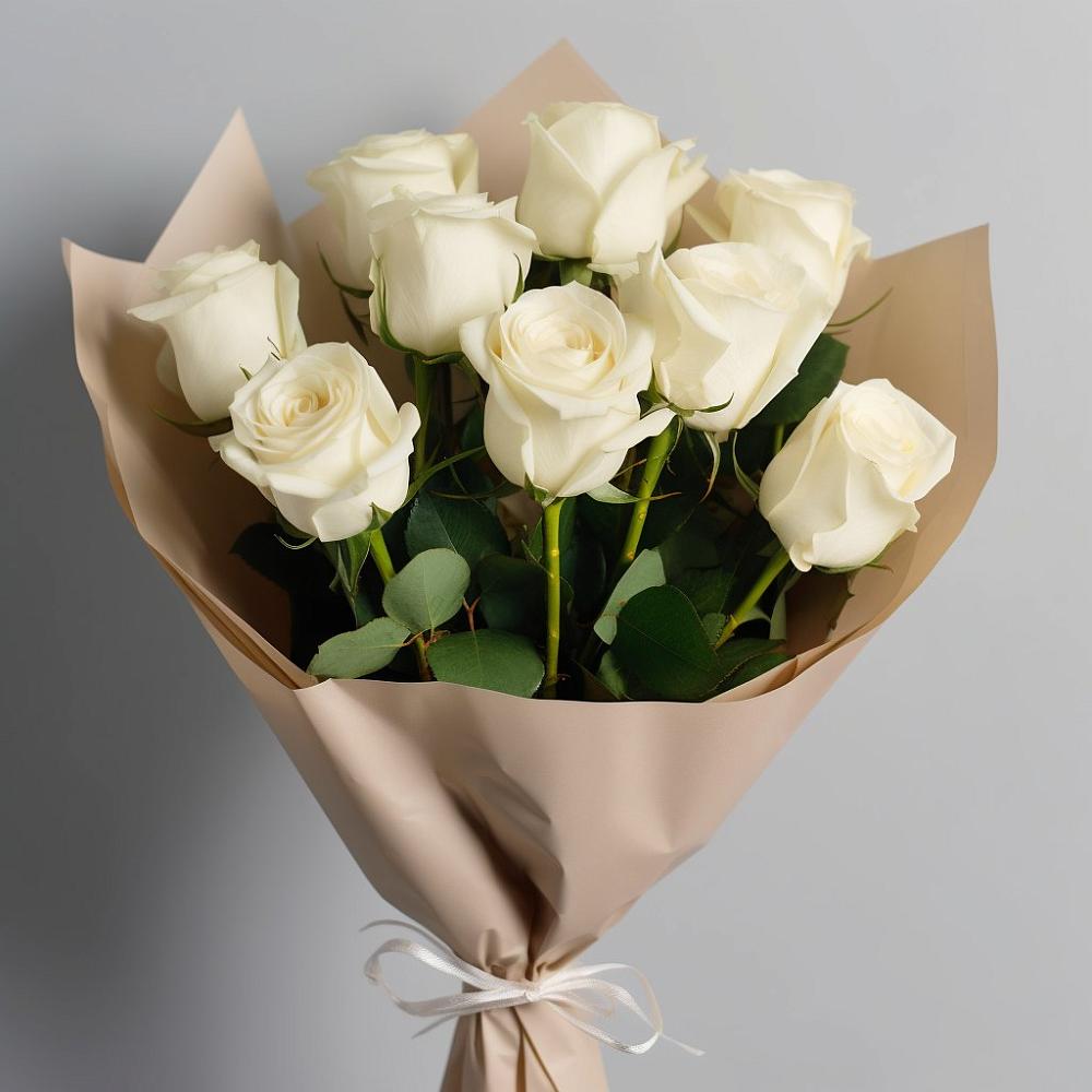 Букет 9 Белых роз Эдлесс Лав в Солманово