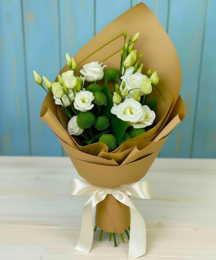 Букет цветов из: Хризантемы и Лизиантусы в Солманово