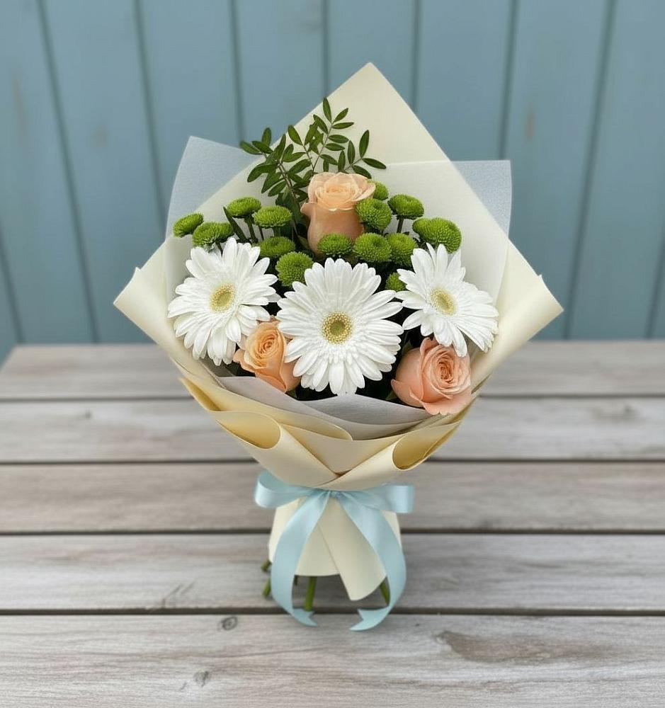 Букет цветов из: Герберы, Розы и Хризантемы в Солманово