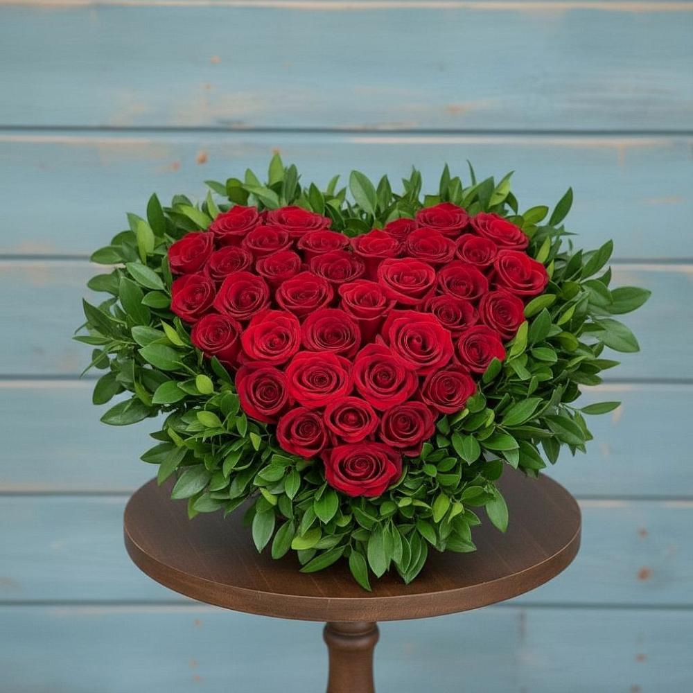 Цветочная композиция из Розы в виде сердца в Солманово