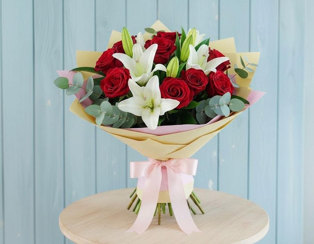 Букет цветов из: Лилии и Розы в Солманово